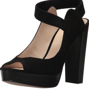 Pelle Moda Black Suede Penelope-U Heeled Sandals Size 7.5